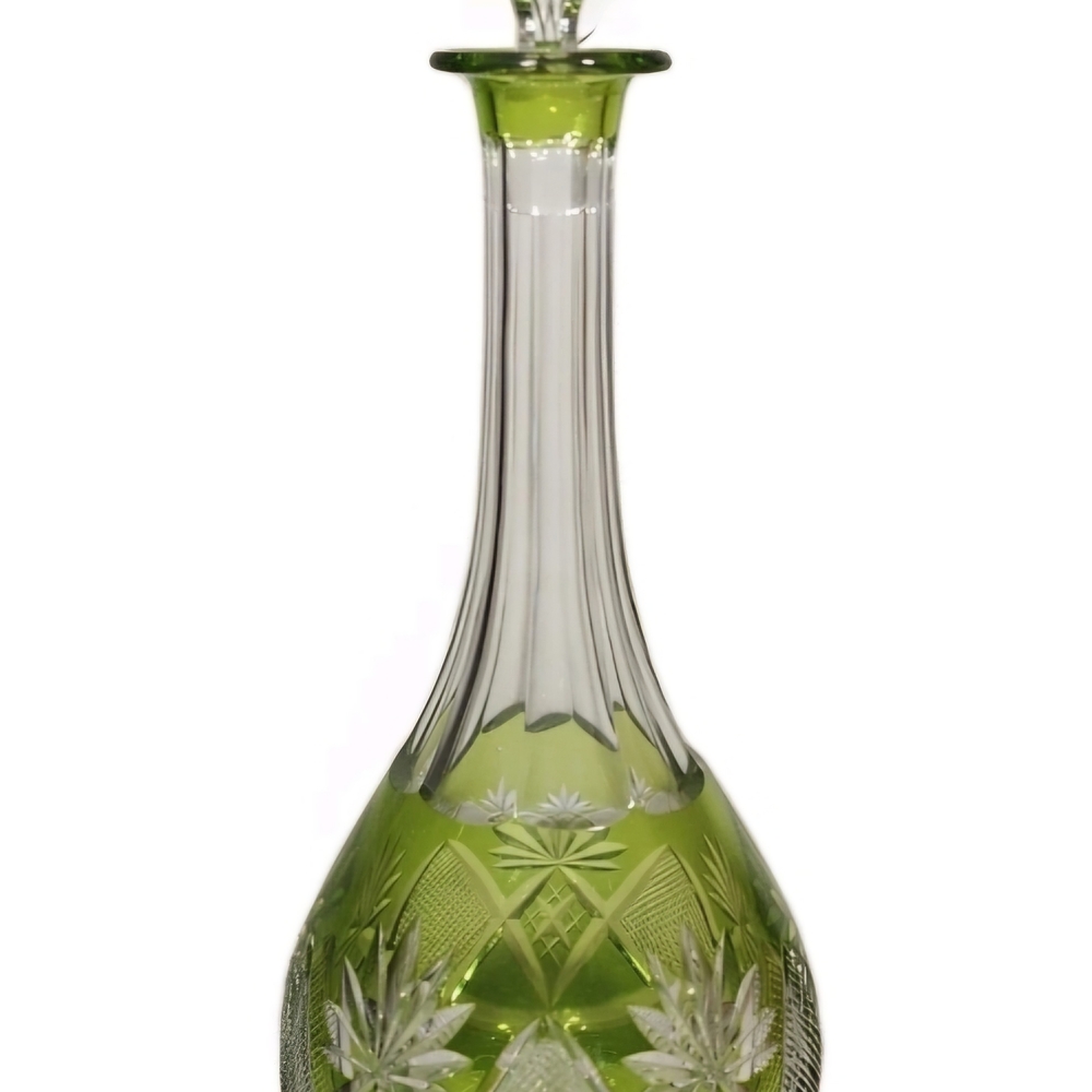 Antique Val St. Lambert Green Crystal Cut Decanter and stopper 13in